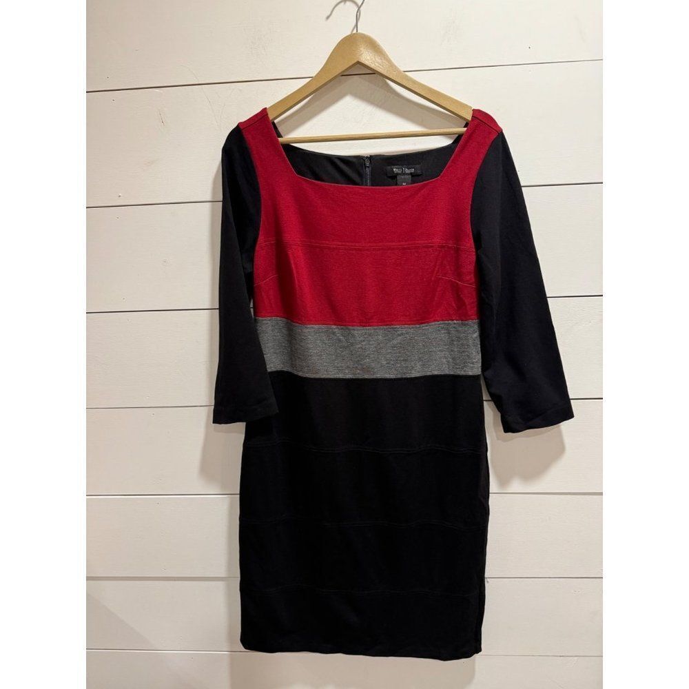 White House Black Market Colorblock 3/4 Sleeve Sheath Dress Business Sz 14
